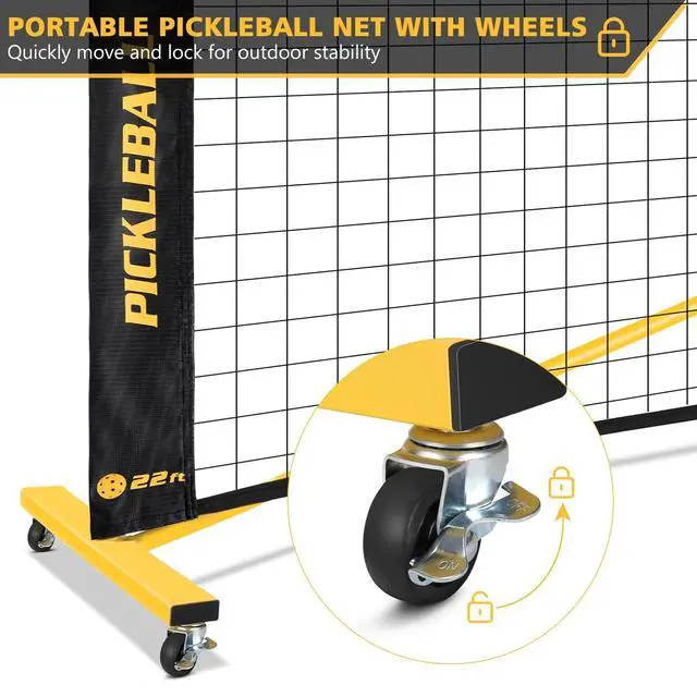 Alt view image 2 of 7 - Portable Pickleball Net Set with Wheels, 22 FT & Half Court 11 FT | Pickle Ball Net System, Steady Metal Frame with Carry Bag for Backyards, Driveways, and Garages