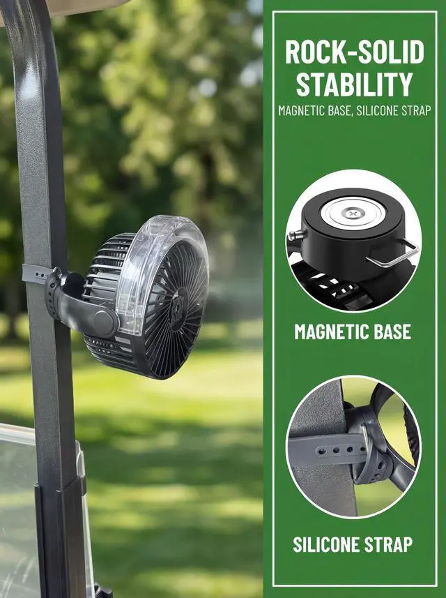 Alt view image 3 of 7 - 2-Pack Magnetic Golf Cart Misting Fan with Heavy-Duty Strap, 12000mAH Battery Operated Portable Fan with 4 Speeds, LED, Timer, Suitable for EZGO Club Car Yamaha, Golf Cart & Camping Accessories 2026