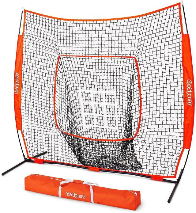 Main image of 7 ft x 7 ft Baseball & Softball Nets - Red, Black, Drip or PRO - Practice Hitting & Pitching Net with Bow Type Frame, Carry Bag and Strike Zone, Great for All Skill Levels