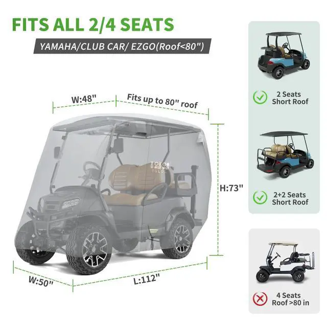 Alt view image 6 of 7 - Heavy Duty 650D Golf Cart Cover for 2/4/6 Passengers EZGO, Club Car and Yamaha, All Weather Outdoor Protection Weatherproof