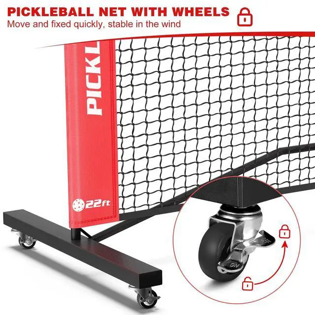 Alt view image 2 of 7 - Portable Pickleball Net Set with Wheels, 22 FT & Half Court 11 FT | Pickle Ball Net System, Steady Metal Frame with Carry Bag for Backyards, Driveways, and Garages