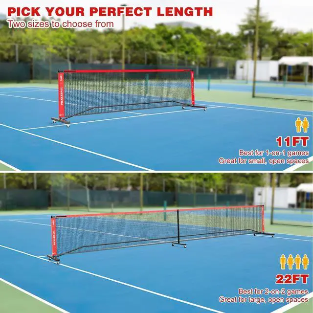 Alt view image 3 of 7 - Portable Pickleball Net Set with Wheels, 22 FT & Half Court 11 FT | Pickle Ball Net System, Steady Metal Frame with Carry Bag for Backyards, Driveways, and Garages