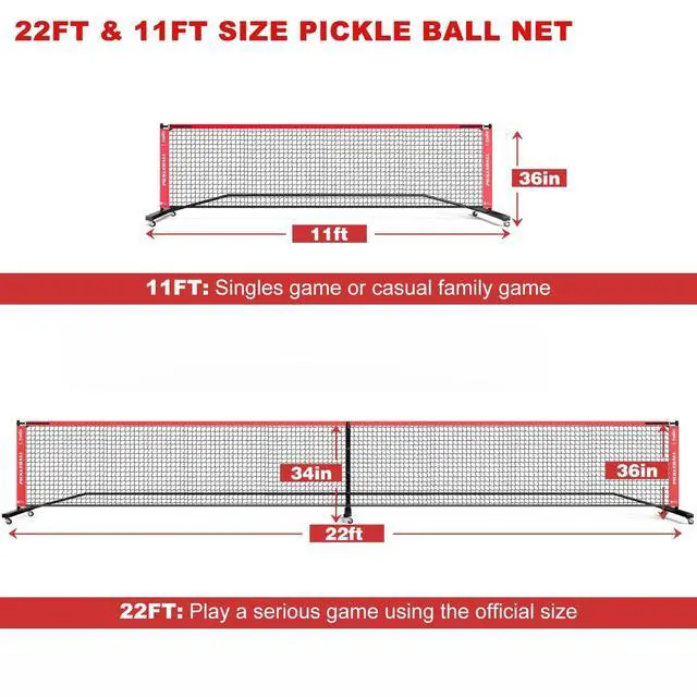 Alt view image 6 of 7 - Portable Pickleball Net Set with Wheels, 22 FT & Half Court 11 FT | Pickle Ball Net System, Steady Metal Frame with Carry Bag for Backyards, Driveways, and Garages