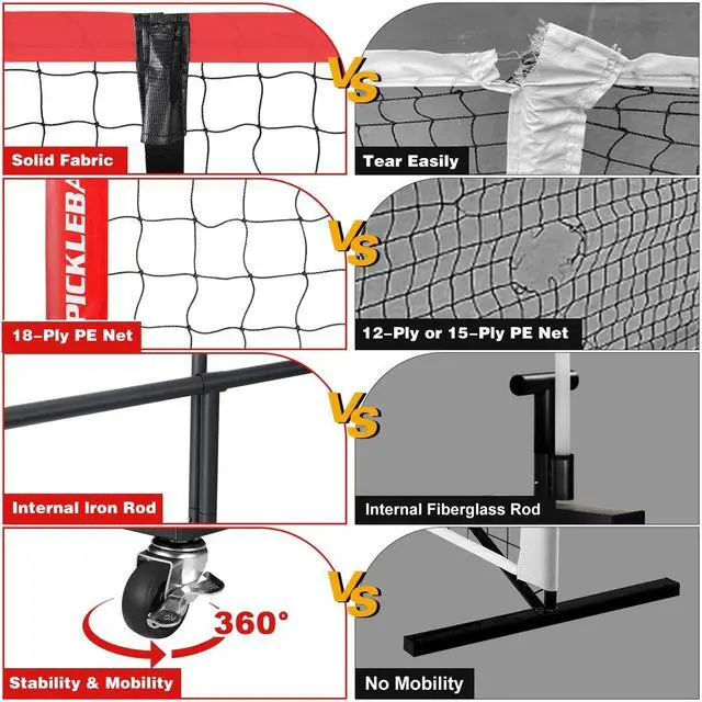 Alt view image 5 of 7 - Portable Pickleball Net Set with Wheels, 22 FT & Half Court 11 FT | Pickle Ball Net System, Steady Metal Frame with Carry Bag for Backyards, Driveways, and Garages