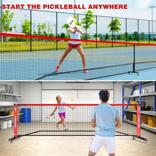 Alt view image 7 of 7 - Portable Pickleball Net Set with Wheels, 22 FT & Half Court 11 FT | Pickle Ball Net System, Steady Metal Frame with Carry Bag for Backyards, Driveways, and Garages