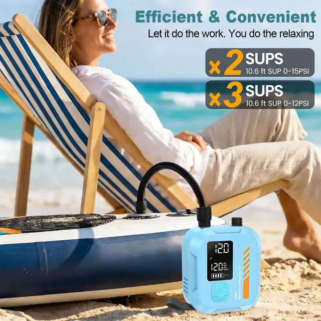 Alt view image 3 of 7 - Electric Paddle Board Pump Portable, 22 PSI Rechargeable Electric SUP Air Pump, Intelligent Dual Stage Inflation & Deflation, Auto-Off, for Paddle Boards, Kayak, Kite, Tent