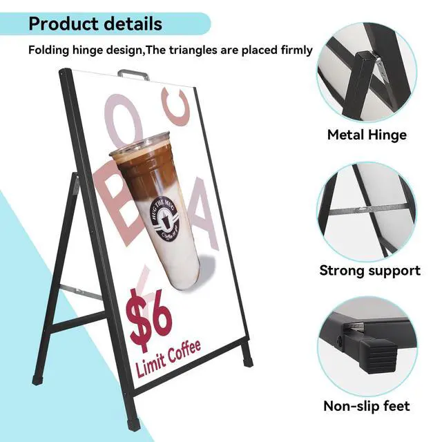 Alt view image 2 of 7 - Heavy-Duty A Frame Sidewalk Sign 24x36 Inch Sandwich Board,Outdoor Poster Stand Portable Folding Store Advertising Display Stand, Black 2 PackFrame Only