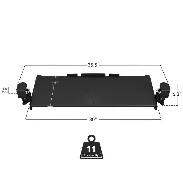 Alt view image 7 of 7 - Keyboard Tray Under Desk, 30" (36" Including Clamps) Extra-Wide Pull Out Drawer, No-Drill C-Clamp Mount, Fits Desks 0"1.77" Thick, Holds 11 lbs, Black