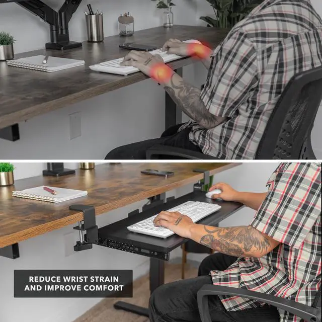 Alt view image 3 of 7 - Keyboard Tray Under Desk, 30" (36" Including Clamps) Extra-Wide Pull Out Drawer, No-Drill C-Clamp Mount, Fits Desks 0"1.77" Thick, Holds 11 lbs, Black