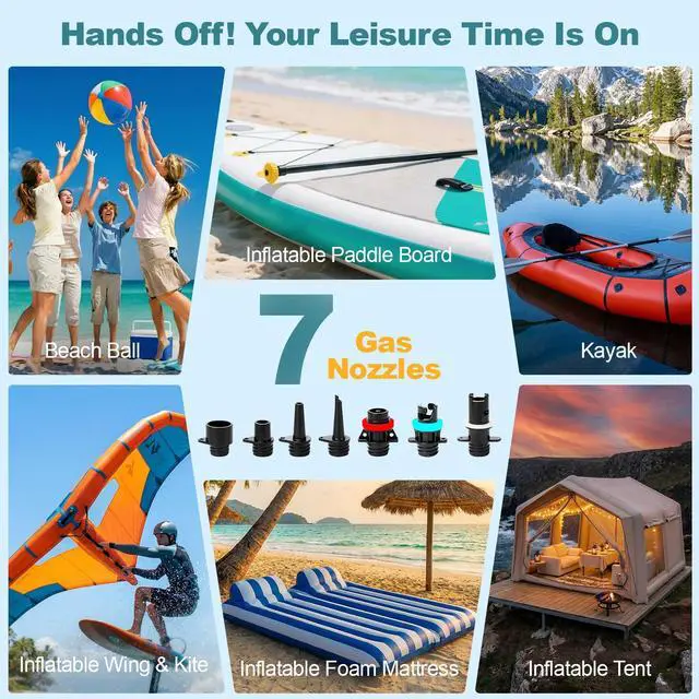 Alt view image 6 of 7 - Electric Paddle Board Pump Portable, 22 PSI Rechargeable Electric SUP Air Pump, Intelligent Dual Stage Inflation & Deflation, Auto-Off, for Paddle Boards, Kayak, Kite, Tent