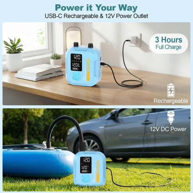 Alt view image 7 of 7 - Electric Paddle Board Pump Portable, 22 PSI Rechargeable Electric SUP Air Pump, Intelligent Dual Stage Inflation & Deflation, Auto-Off, for Paddle Boards, Kayak, Kite, Tent