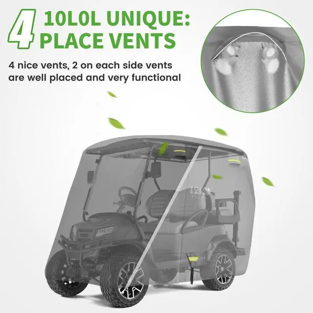 Alt view image 4 of 7 - Heavy Duty 650D Golf Cart Cover for 2/4/6 Passengers EZGO, Club Car and Yamaha, All Weather Outdoor Protection Weatherproof