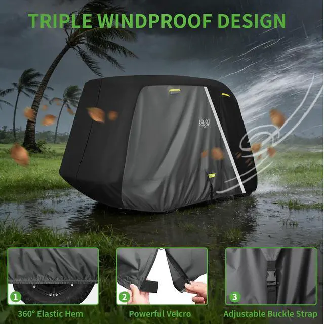Alt view image 6 of 7 - Heavy Duty 650D Golf Cart Cover for 2/4/6 Passengers EZGO, Club Car and Yamaha, All Weather Outdoor Protection Weatherproof