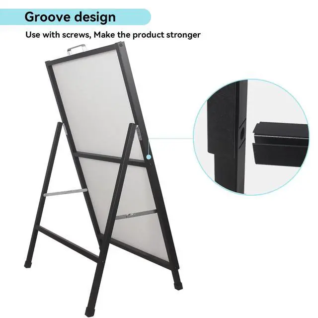 Alt view image 4 of 7 - Heavy-Duty A Frame Sidewalk Sign 24x36 Inch Sandwich Board,Outdoor Poster Stand Portable Folding Store Advertising Display Stand, Black 2 PackFrame Only