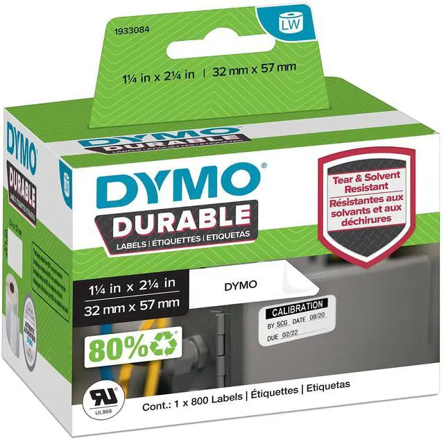 Main image of LW Durable Industrial Labels for LabelWriter Label Printers, White Poly, 2-1/4 x 1-1/4, 1 Roll of 800