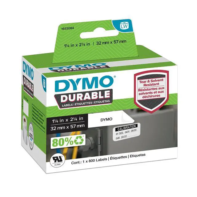 Alt view image 2 of 7 - LW Durable Industrial Labels for LabelWriter Label Printers, White Poly, 2-1/4 x 1-1/4, 1 Roll of 800