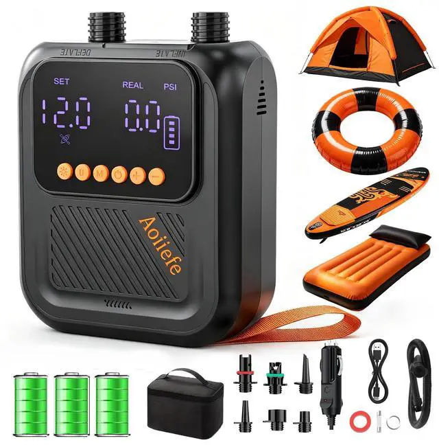 Main image of Portable Rechargeable Electric SUP Paddle Board Pump, Intelligent Dual Stage Inflation&Deflation, Up to 20PSI and Auto-Off for Stand UP Paddle Boards, Kayaks, Tents