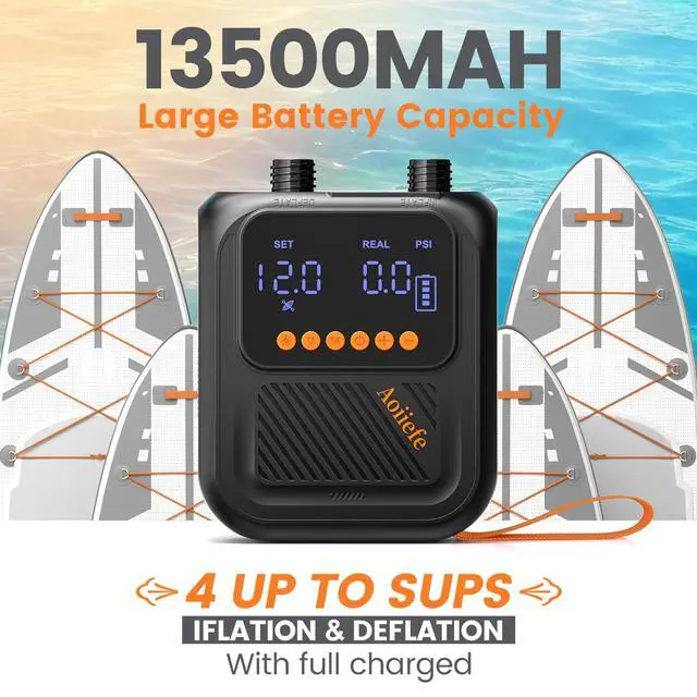 Alt view image 2 of 7 - Portable Rechargeable Electric SUP Paddle Board Pump, Intelligent Dual Stage Inflation&Deflation, Up to 20PSI and Auto-Off for Stand UP Paddle Boards, Kayaks, Tents