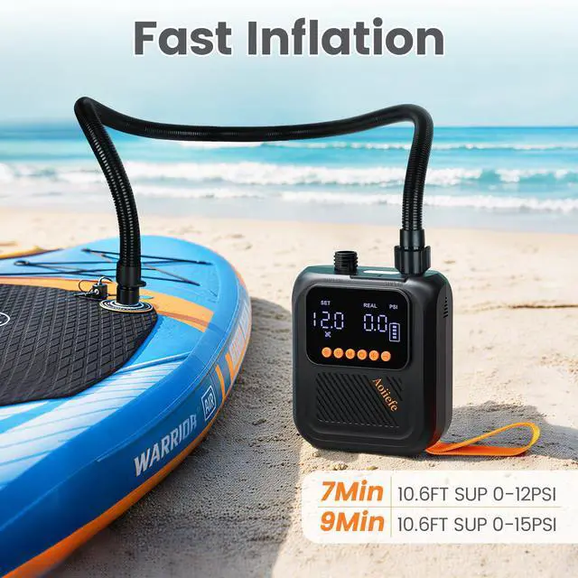 Alt view image 3 of 7 - Portable Rechargeable Electric SUP Paddle Board Pump, Intelligent Dual Stage Inflation&Deflation, Up to 20PSI and Auto-Off for Stand UP Paddle Boards, Kayaks, Tents