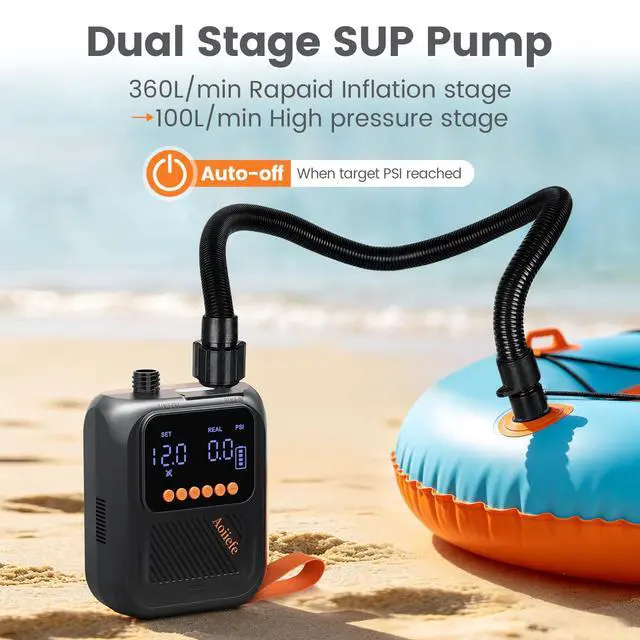 Alt view image 4 of 7 - Portable Rechargeable Electric SUP Paddle Board Pump, Intelligent Dual Stage Inflation&Deflation, Up to 20PSI and Auto-Off for Stand UP Paddle Boards, Kayaks, Tents