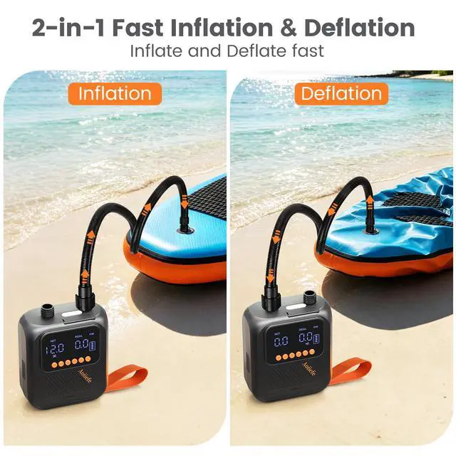 Alt view image 6 of 7 - Portable Rechargeable Electric SUP Paddle Board Pump, Intelligent Dual Stage Inflation&Deflation, Up to 20PSI and Auto-Off for Stand UP Paddle Boards, Kayaks, Tents