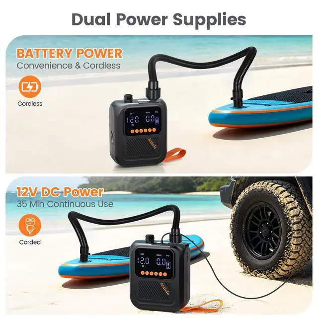 Alt view image 5 of 7 - Portable Rechargeable Electric SUP Paddle Board Pump, Intelligent Dual Stage Inflation&Deflation, Up to 20PSI and Auto-Off for Stand UP Paddle Boards, Kayaks, Tents