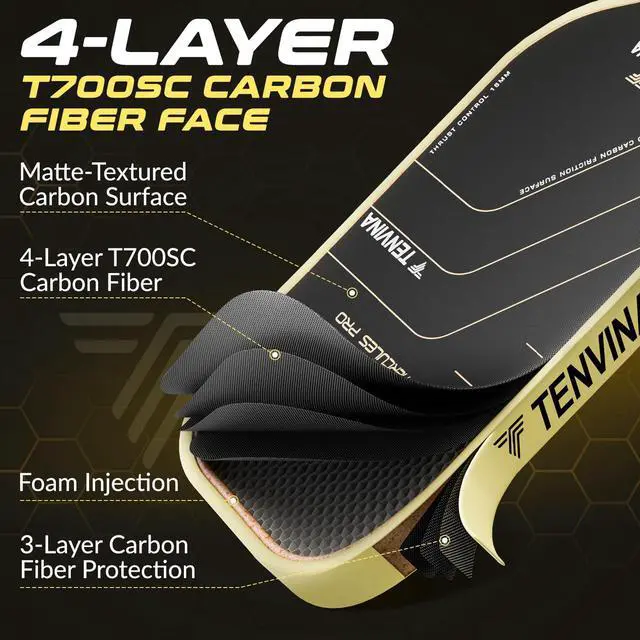 Alt view image 3 of 7 - TENVINA Pickleball Paddles, Thermoformed T700SC Carbon Fiber Pickleball Paddle, Pickle Ball Paddle USAPA Approved for Larger Power and Sweet Spot