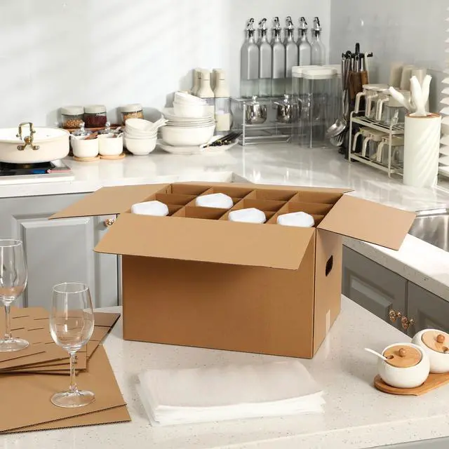 Alt view image 4 of 6 - 5 Sets Glass Packing Kit for Glasses and Stemware Includes Kitchen Moving Boxes Cell Divider Unit Foam Pouches Glass Packing Boxes for Moving Glasses Wine Dish(15 x 12 x 10 Inch)