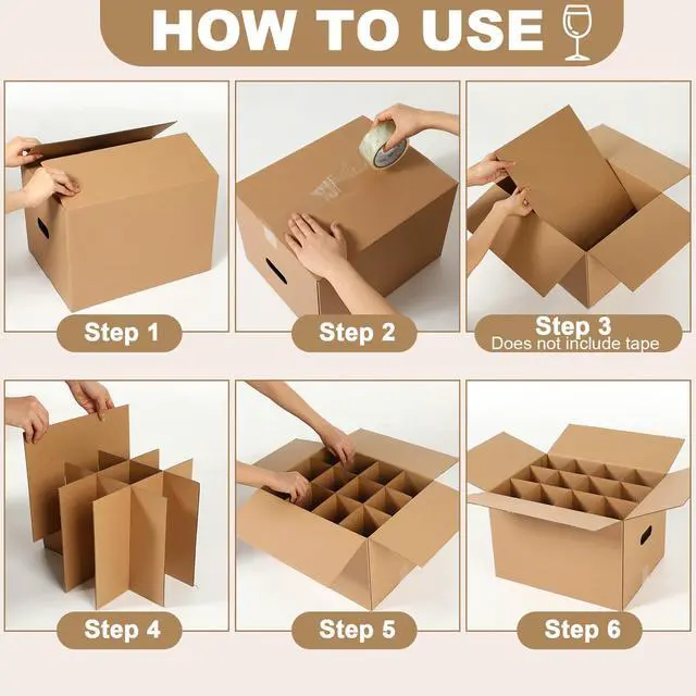 Alt view image 3 of 6 - 5 Sets Glass Packing Kit for Glasses and Stemware Includes Kitchen Moving Boxes Cell Divider Unit Foam Pouches Glass Packing Boxes for Moving Glasses Wine Dish(15 x 12 x 10 Inch)