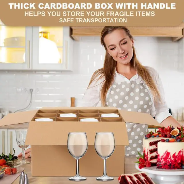 Alt view image 5 of 6 - 5 Sets Glass Packing Kit for Glasses and Stemware Includes Kitchen Moving Boxes Cell Divider Unit Foam Pouches Glass Packing Boxes for Moving Glasses Wine Dish(15 x 12 x 10 Inch)