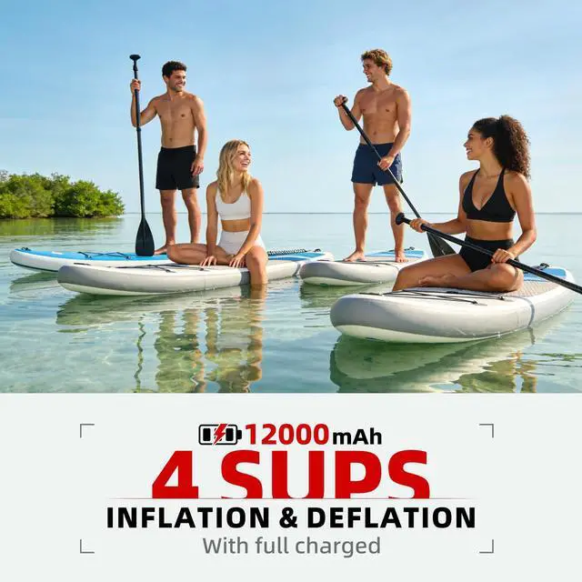 Alt view image 3 of 7 - Electric Paddle Board Pump, 22PSI Rechargeable 12000mAh SUP Pump, Theer Stage Inflation/Deflation, Automatic Power-Off Functions, Suitable for Stand up Paddle Boards, Kayak, Surfing Kite, Boat