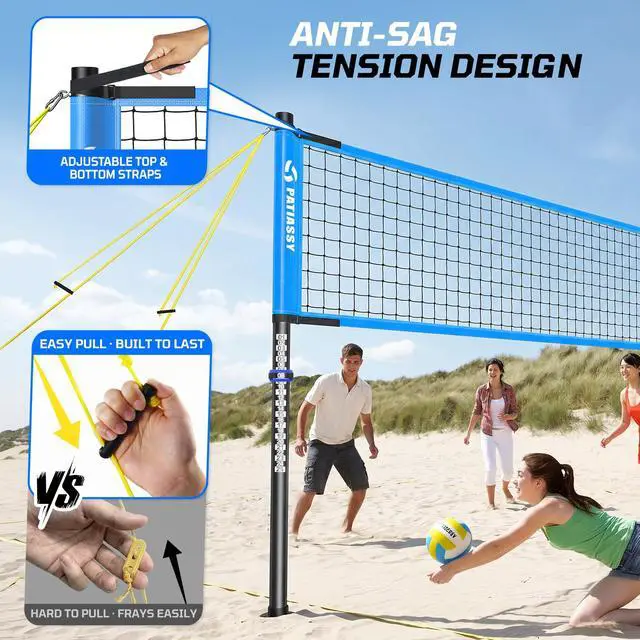Alt view image 3 of 7 - Outdoor Volleyball Net System, 32FT Regulation Size Anti-Sag Net, Quick Setup Adjustable Height Poles, Volleyball Set with Pump, Boundary Line and Carry Bag for Backyard Beach Lawn
