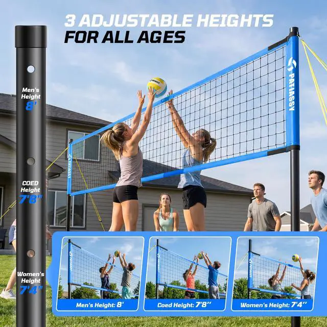 Alt view image 6 of 7 - Outdoor Volleyball Net System, 32FT Regulation Size Anti-Sag Net, Quick Setup Adjustable Height Poles, Volleyball Set with Pump, Boundary Line and Carry Bag for Backyard Beach Lawn