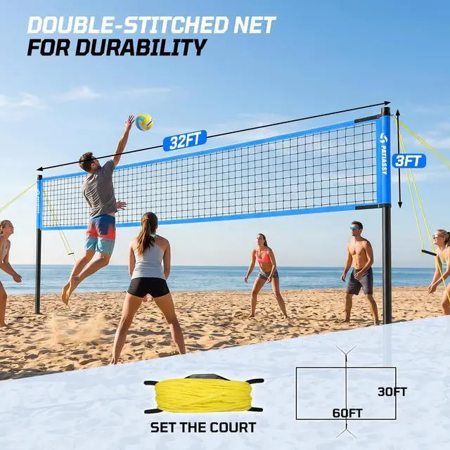 Alt view image 7 of 7 - Outdoor Volleyball Net System, 32FT Regulation Size Anti-Sag Net, Quick Setup Adjustable Height Poles, Volleyball Set with Pump, Boundary Line and Carry Bag for Backyard Beach Lawn