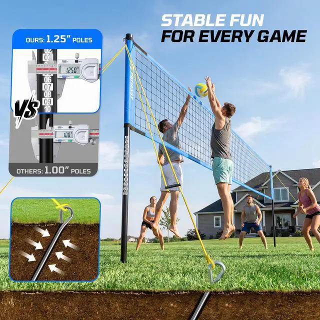 Alt view image 4 of 7 - Outdoor Volleyball Net System, 32FT Regulation Size Anti-Sag Net, Quick Setup Adjustable Height Poles, Volleyball Set with Pump, Boundary Line and Carry Bag for Backyard Beach Lawn