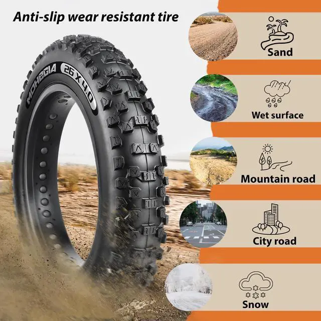 Alt view image 4 of 7 - Ebike Fat Tire: 20x4.0/26x4.0 Inch E-Bike Mountain Bicycle Tire Replacement,High-Performance and All-Terrain Folding Electric MTB Tire with Offroad or Trail Riding