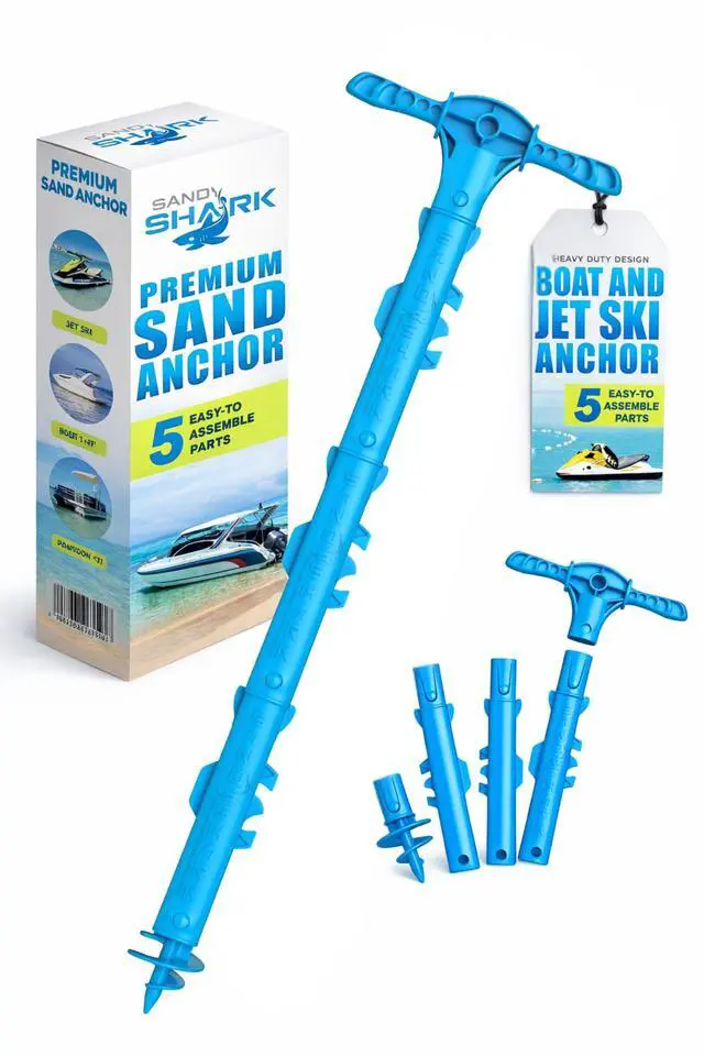 Main image of SandShark New Sport Boat Anchor and Jet Ski Anchor. Shallow Water Anchor Pole for Boat and PWC. Sand Anchor Kit for Boat and Kayak Anchor System. Easy Storage, High-Strength ABS