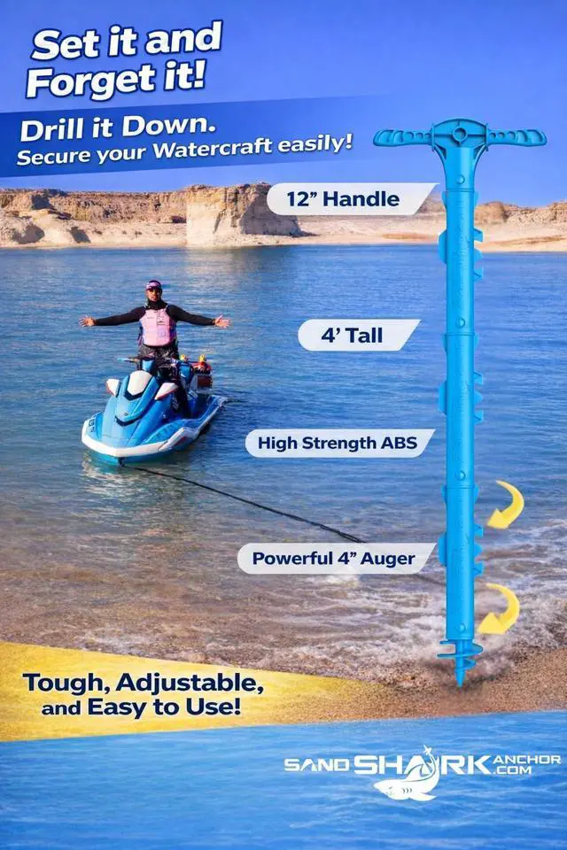 Alt view image 4 of 7 - SandShark New Sport Boat Anchor and Jet Ski Anchor. Shallow Water Anchor Pole for Boat and PWC. Sand Anchor Kit for Boat and Kayak Anchor System. Easy Storage, High-Strength ABS