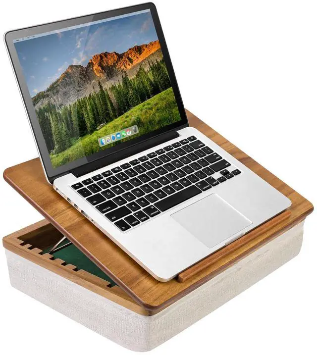Main image of Acacia Wood Easel Lap Desk Natural, Fits 15.6 Laptops | Adjustable 7-Level Laptop Stand, Portable Workstation with Open Storage