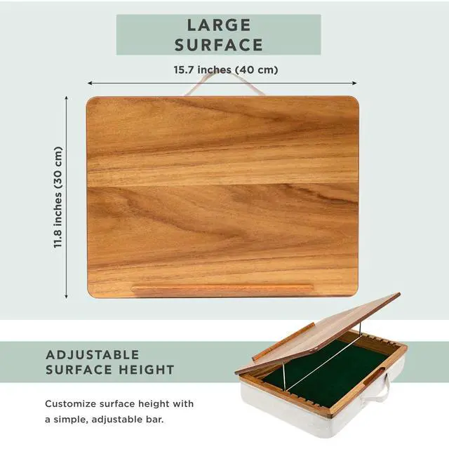 Alt view image 5 of 7 - Acacia Wood Easel Lap Desk Natural, Fits 15.6 Laptops | Adjustable 7-Level Laptop Stand, Portable Workstation with Open Storage