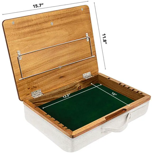 Alt view image 6 of 7 - Acacia Wood Easel Lap Desk Natural, Fits 15.6 Laptops | Adjustable 7-Level Laptop Stand, Portable Workstation with Open Storage