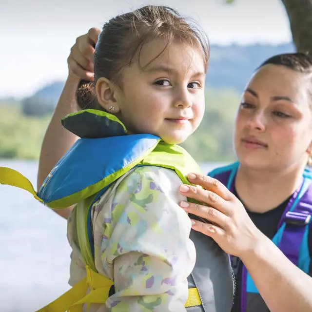 Alt view image 6 of 7 - Child Life Jacket, US Coast Guard Approved, Type III Life Vest (30-50 lbs) for Kids and Children, Support Collar with Grab Handle, Fully Adjustable PFD for Pools, Lakes and Boating