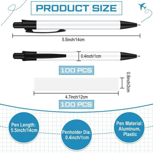 Alt view image 2 of 6 - Sublimation Pens Blank Heat Transfer Pen Sublimation Ballpoint Pen with Shrink Wrap White Aluminum Customized Clip Pen School Supplies for Christmas Office School Stationery Supplies (100 Sets)