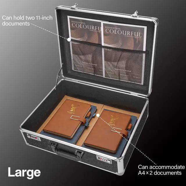 Alt view image 3 of 7 - File Organizer Storage Box - 18.8 x 14.5 x 6.2 Inch X-Large, Portable Locking Storage Totes with Dual Combination Locks, Lock Boxes for Personal Items, Cash, Briefcase - Black