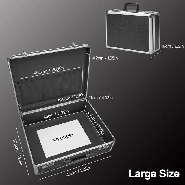 Alt view image 2 of 7 - File Organizer Storage Box - 18.8 x 14.5 x 6.2 Inch X-Large, Portable Locking Storage Totes with Dual Combination Locks, Lock Boxes for Personal Items, Cash, Briefcase - Black
