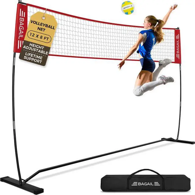 Main image of Volleyball Net, 12ft/20ft Portable Volleyball Net for Backyard - Adjustable Height, Heavy-Duty Frame, Freestanding Design - Portable Outdoor/Indoor Volleyball Set with Carry Bag