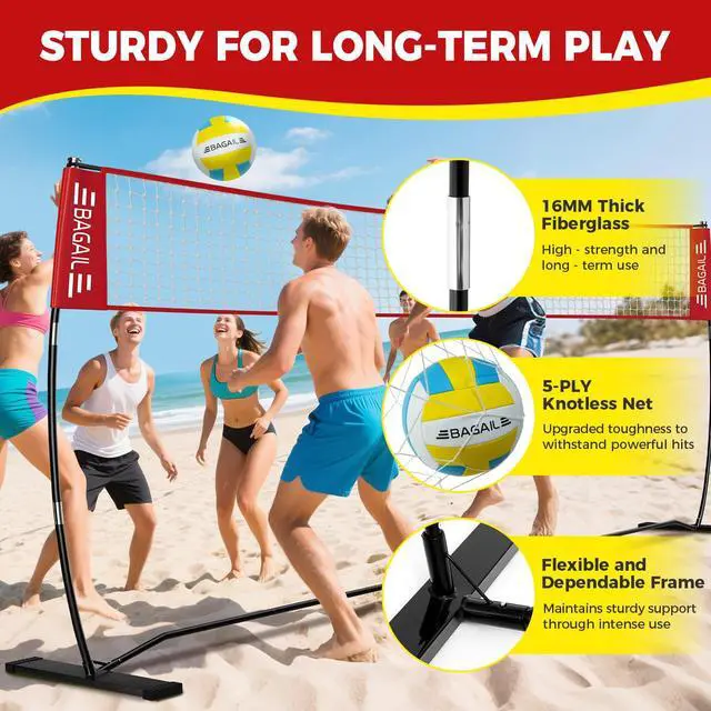 Alt view image 3 of 7 - Volleyball Net, 12ft/20ft Portable Volleyball Net for Backyard - Adjustable Height, Heavy-Duty Frame, Freestanding Design - Portable Outdoor/Indoor Volleyball Set with Carry Bag