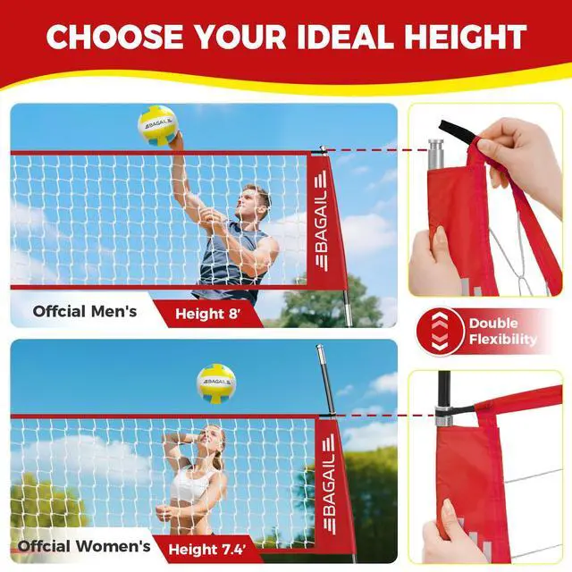 Alt view image 4 of 7 - Volleyball Net, 12ft/20ft Portable Volleyball Net for Backyard - Adjustable Height, Heavy-Duty Frame, Freestanding Design - Portable Outdoor/Indoor Volleyball Set with Carry Bag