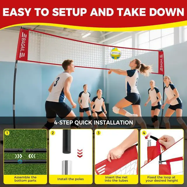 Alt view image 6 of 7 - Volleyball Net, 12ft/20ft Portable Volleyball Net for Backyard - Adjustable Height, Heavy-Duty Frame, Freestanding Design - Portable Outdoor/Indoor Volleyball Set with Carry Bag