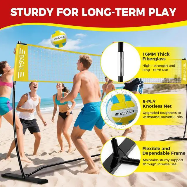 Alt view image 3 of 7 - Volleyball Net, 12ft/20ft Portable Volleyball Net for Backyard - Adjustable Height, Heavy-Duty Frame, Freestanding Design - Portable Outdoor/Indoor Volleyball Set with Carry Bag